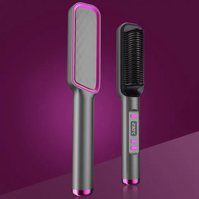 3-in-1 Straightening & Curly Iron Brush for sleek hair and voluminous curls