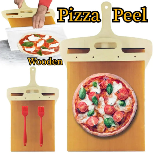 Wooden pizza transfer shovel by Krystina Trendify, non-stick, easy to clean, and versatile for pizzas, bread, and pastries.