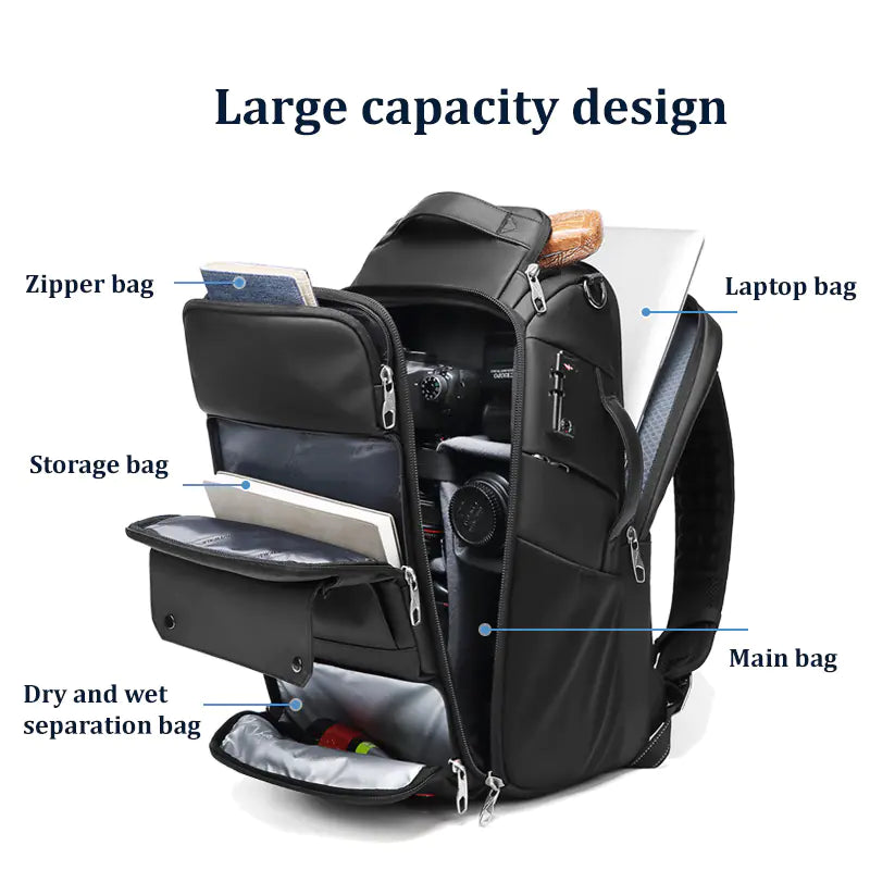 Large capacity camera and laptop backpack by Krystina Trendify for organized travel