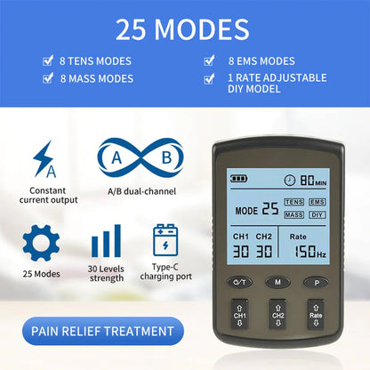 Dual Channel TENS & EMS Muscle Stimulation Device for pain relief and muscle performance enhancement. Portable and effective therapy.