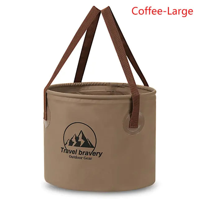 Portable folding bucket by Travel Bravery for camping and hiking