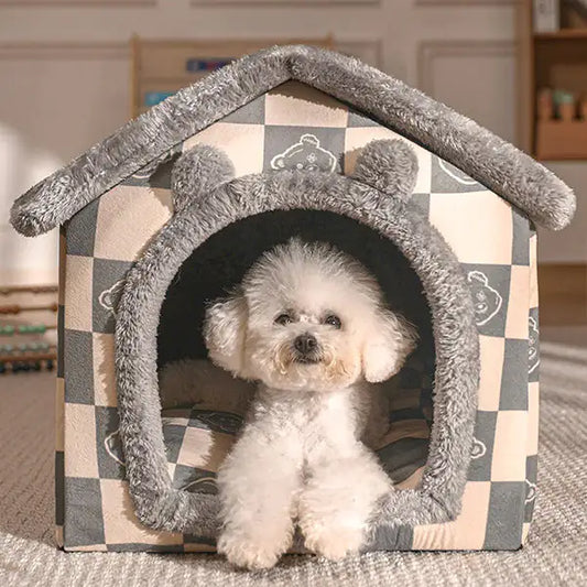 Foldable pet house made of velvet and PP cotton for comfort and stability by Krystina Trendify