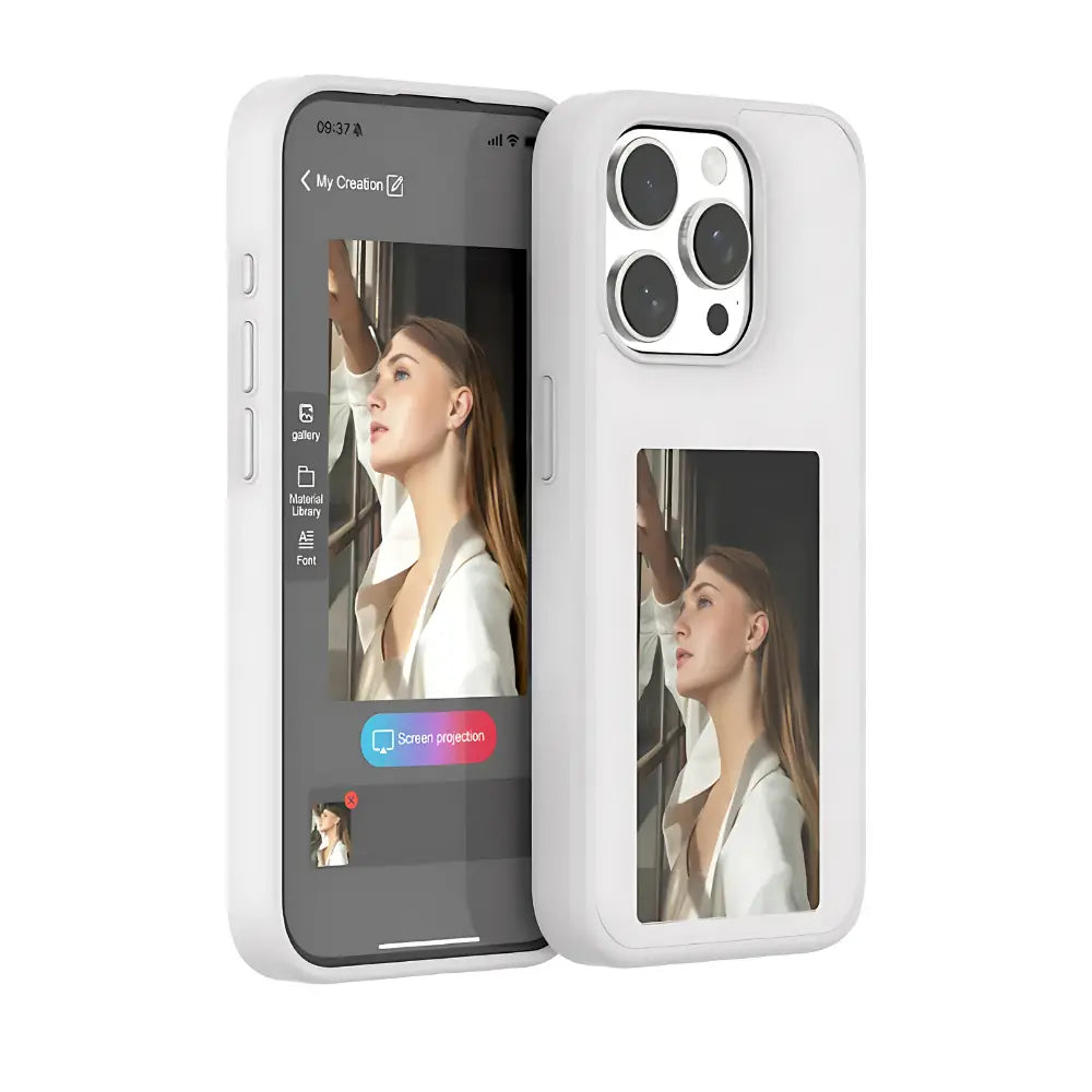 E-Ink phone case, customizable and sleek design for style and protection.