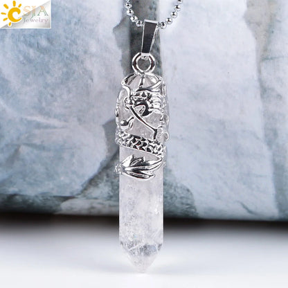 Quartz crystal necklaces for women, natural stone jewelry, healing energy pendants.