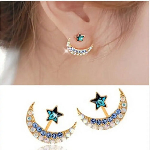 Sparkling Moon Star Stud Earrings, capturing the celestial beauty of the night sky.