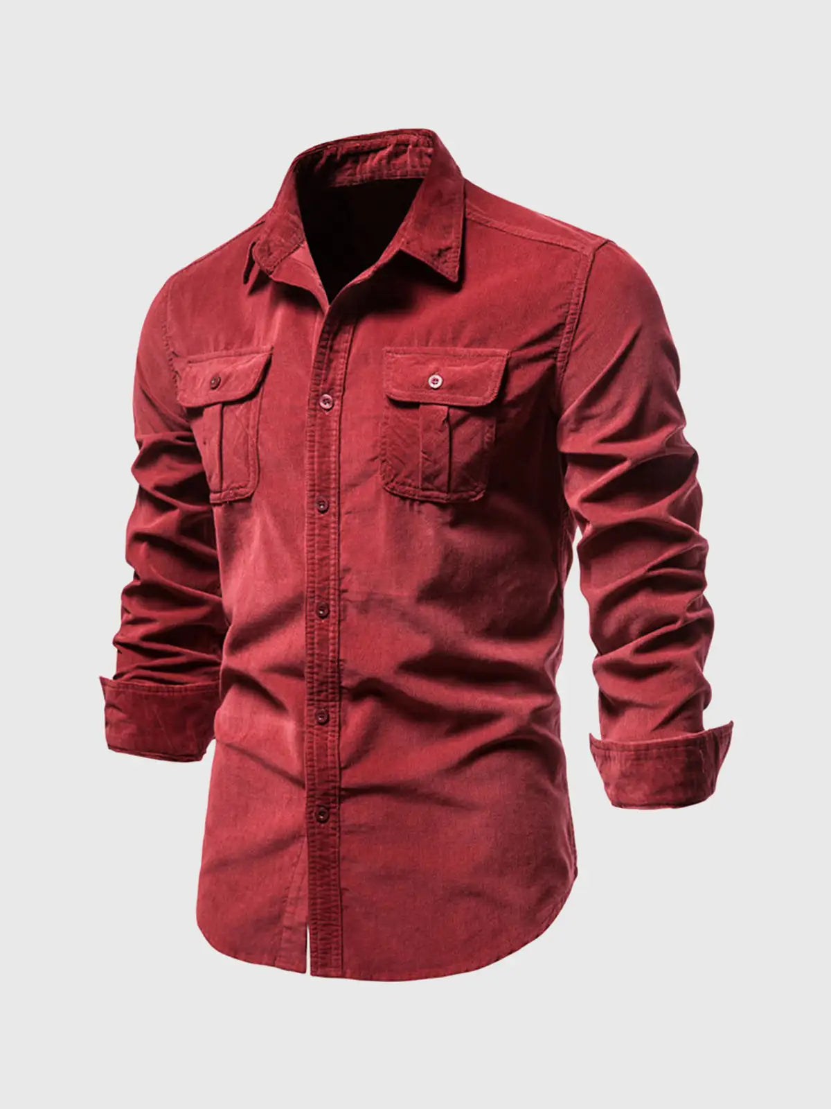 Button-up corduroy long sleeve shirt by Krystina Trendify, perfect for casual and formal occasions.