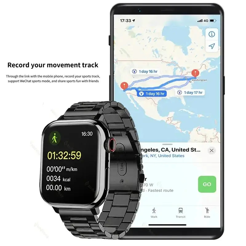 Men's Sport Smartwatch 9 with AMOLED display, GPS, health tracking, and wireless charging.