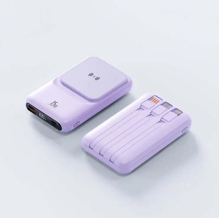 Super fast charge power bank in stylish colors, offering fast and super-fast charging for on-the-go use.