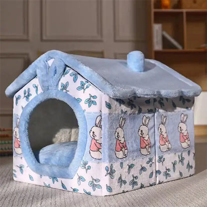 Foldable pet house made of velvet and PP cotton for comfort and stability by Krystina Trendify