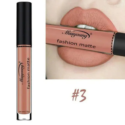 Missyoung Brand Makeup Matte Lipstick with rich pigment and long-lasting wear for a bold look.
