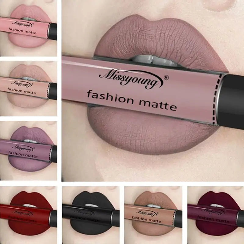 Missyoung Brand Makeup Matte Lipstick with rich pigment and long-lasting wear for a bold look.
