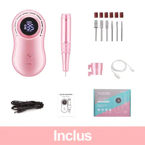 Professional nail drill by Krystina Trendify with up to 35,000 RPM, 10-hour battery, and quiet, vibration-free operation for flawless manicures.