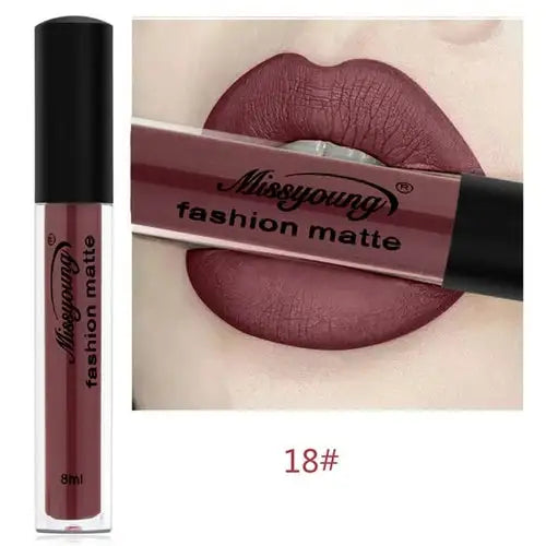 Missyoung Brand Makeup Matte Lipstick with rich pigment and long-lasting wear for a bold look.
