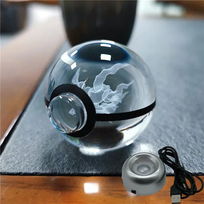 3D laser engraved crystal ball featuring Pokémon characters in stunning detail