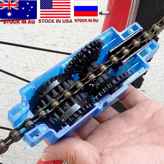 Compact portable bicycle chain cleaner with brushes and scrubbers for efficient bike maintenance