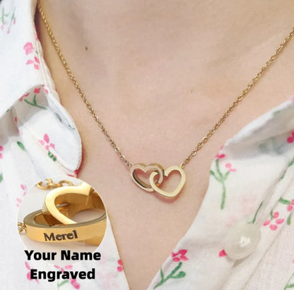 Personalized Double Heart Name Necklace – Custom Jewelry for Love & Friendship