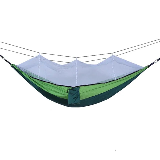 Portable hammock with built-in mosquito net by Krystina Trendify for camping and relaxation