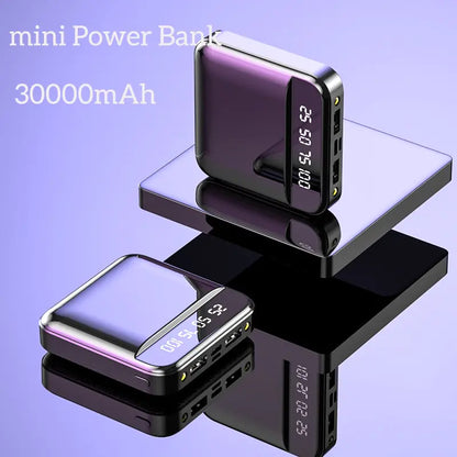 30000mAh portable power bank with Type-C, LED display, and compatibility with iPhone, Xiaomi, Huawei, and more.