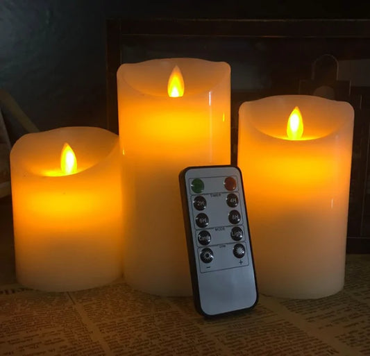 Flameless LED candle with flickering flame effect for cozy ambiance