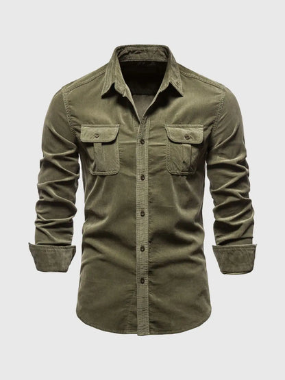 Button-up corduroy long sleeve shirt by Krystina Trendify, perfect for casual and formal occasions.