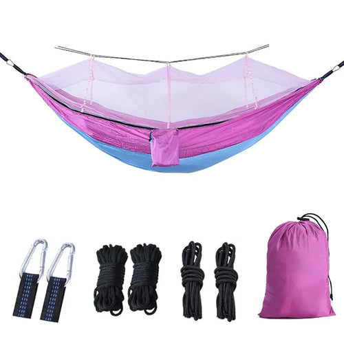 Portable hammock with built-in mosquito net by Krystina Trendify for camping and relaxation