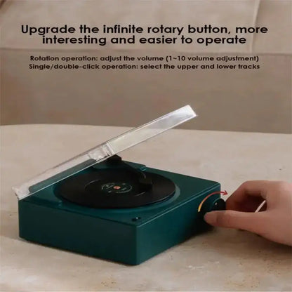 Retro Bluetooth speaker by Krystina Trendify with vintage turntable design and modern tech features.