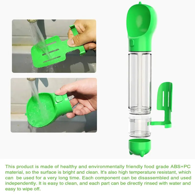 Compact and leak-proof pet hydration bottle with one-handed operation, ideal for dogs of all sizes during outdoor activities or travel.