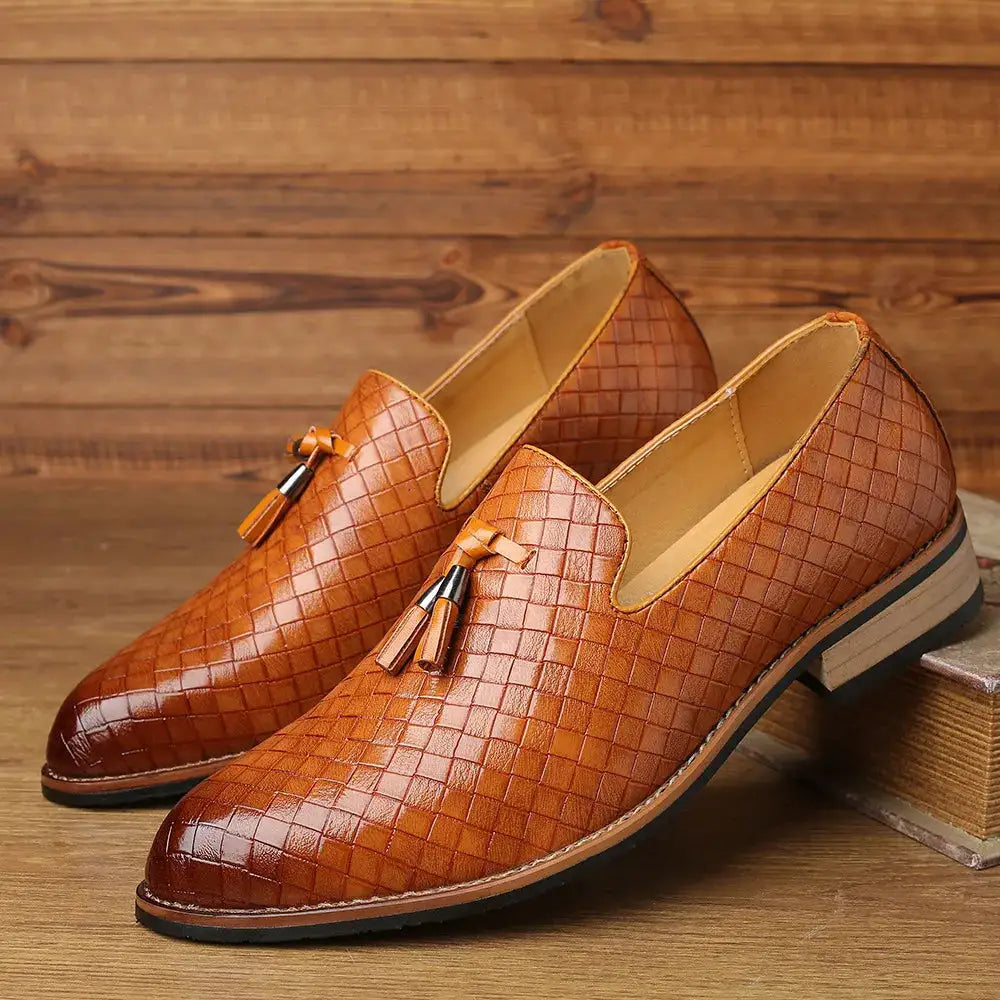 Eco-friendly vegan leather loafers with vintage patterns and all-day comfort.