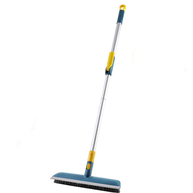 Floor scrub brush with adjustable handle and dual bristles for efficient cleaning