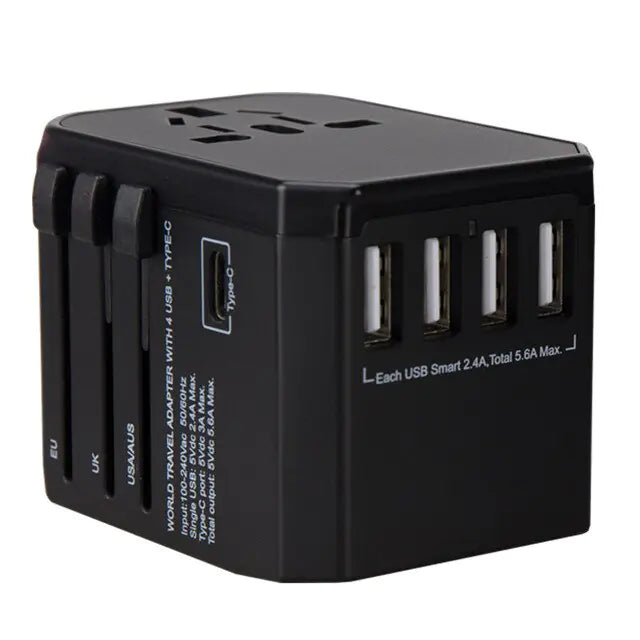 MELERY versatile travel adapter, compact and globally compatible for charging multiple devices on your travels.