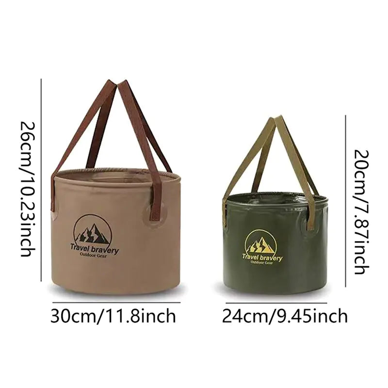 Portable folding bucket by Travel Bravery for camping and hiking