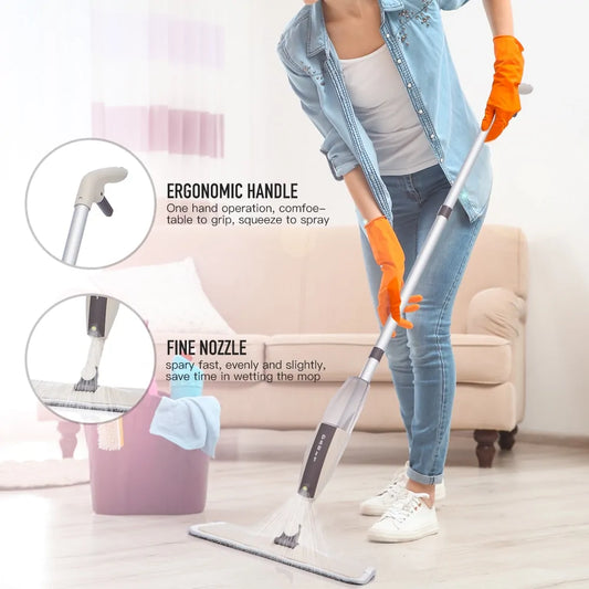 Floor mop with reusable microfiber pads for eco-friendly and efficient cleaning