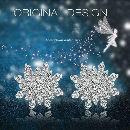 Crystal Snowflake Stud Earrings with intricate designs and dazzling crystals