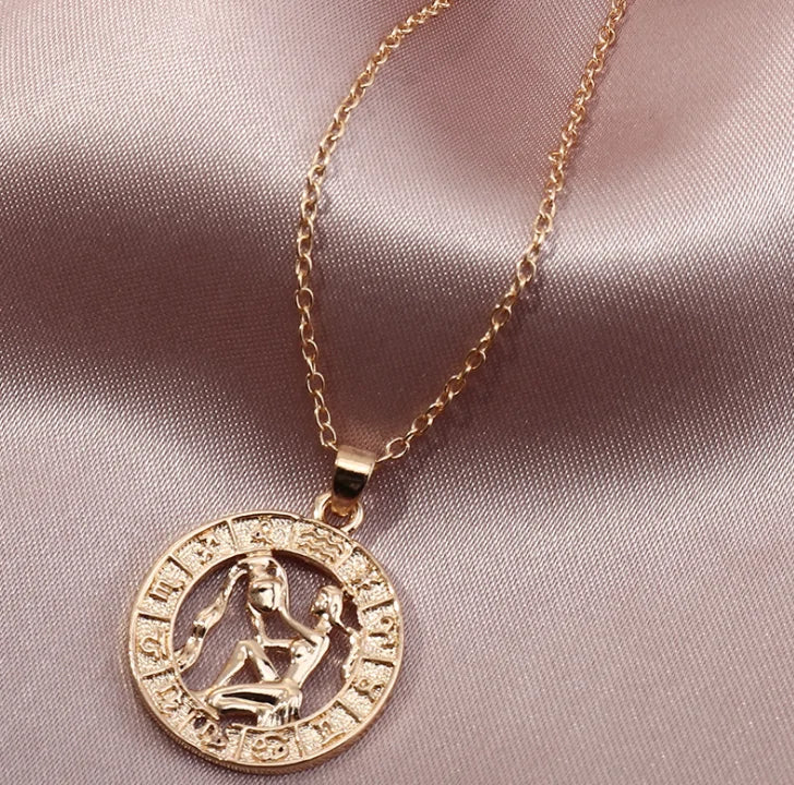 Fortune Zodiac Necklace with a bold copper pendant and link chain