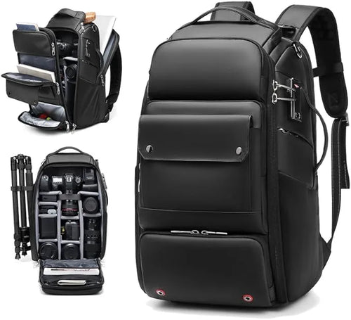 Large capacity camera and laptop backpack by Krystina Trendify for organized travel