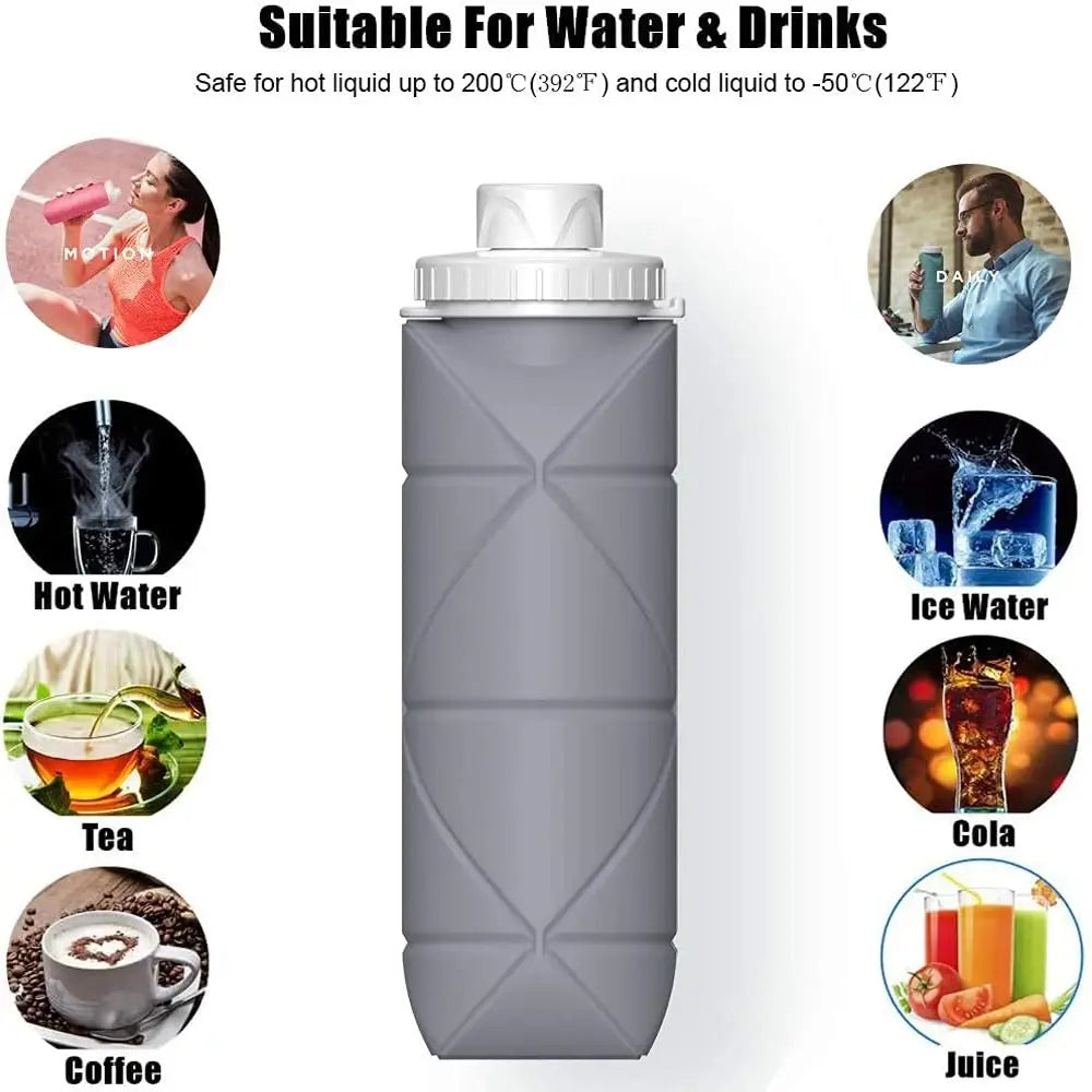 Krystina Trendify foldable silicone water bottle, BPA-free and heat-resistant for convenient hydration.