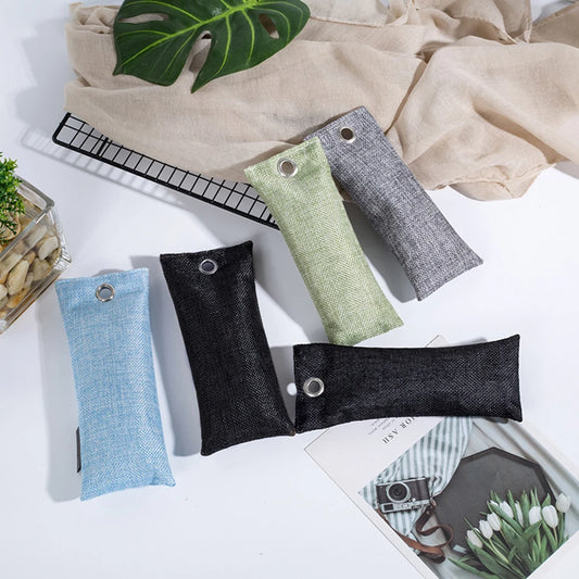 Bamboo charcoal bags for odor elimination and air purification.