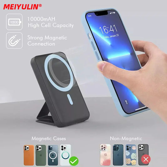 Magnetic Wireless Power Bank with Foldable Stand – Fast Charging for iPhone & Android