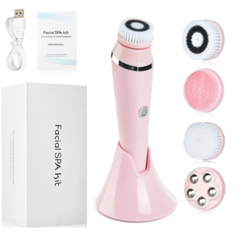 4-in-1 facial cleansing brush by Krystina Trendify for cleansing, exfoliating, and massaging for smoother skin.