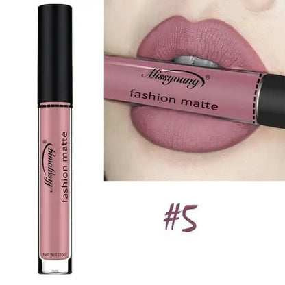 Missyoung Brand Makeup Matte Lipstick with rich pigment and long-lasting wear for a bold look.
