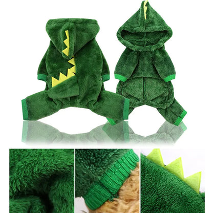 Soft fleece dog jumpsuit, warm pet onesie for winter, cozy full-body dog outfit.