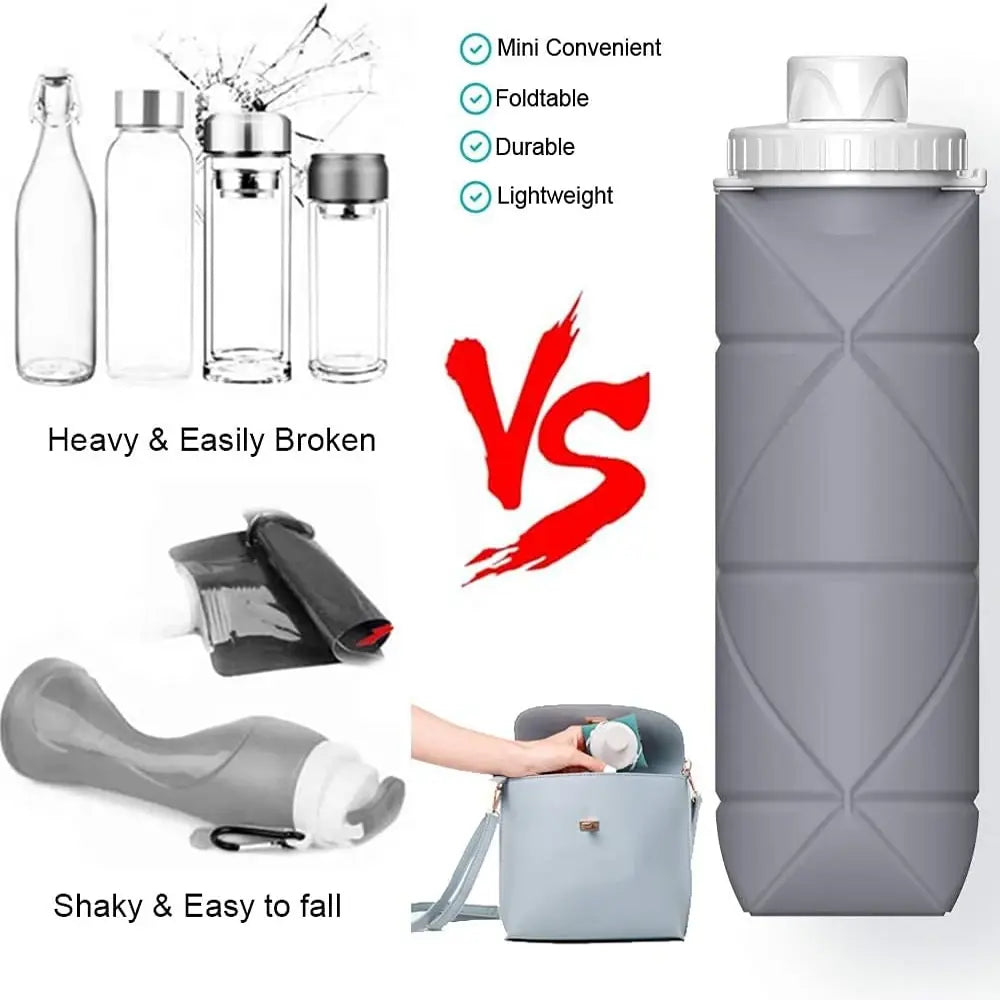 Krystina Trendify foldable silicone water bottle, BPA-free and heat-resistant for convenient hydration.