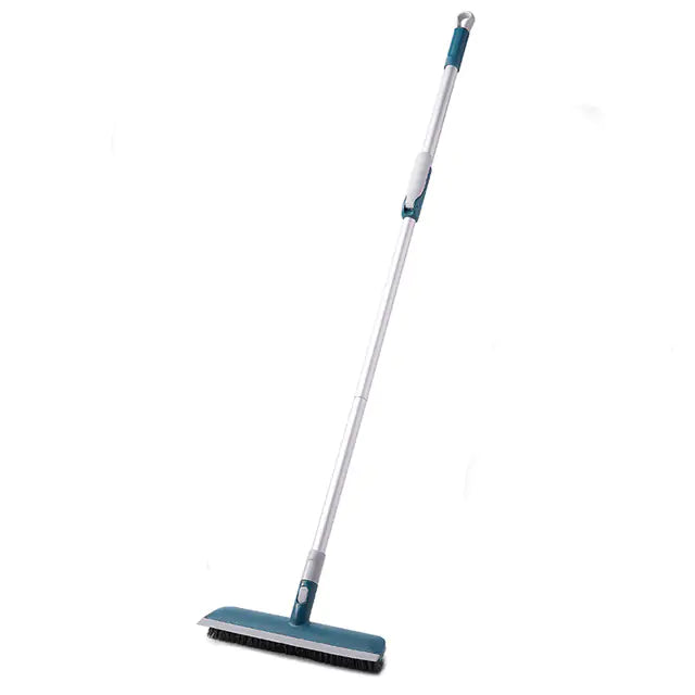 Floor scrub brush with adjustable handle and dual bristles for efficient cleaning