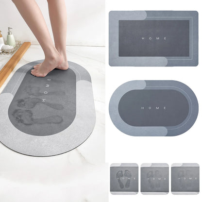 Quick-drying absorbent bathroom mat with non-slip backing and machine-washable design