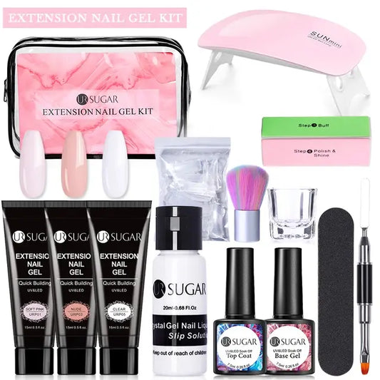 Full Manicure Kit by SUGAR, including professional tools and Crystal Acrylic Powders for flawless, long-lasting acrylic nail extensions at home.