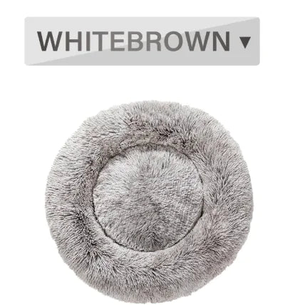 Fluffy Donut Pet Bed by Krystina Trendify, plush and calming design, machine washable, available in multiple sizes for pets.