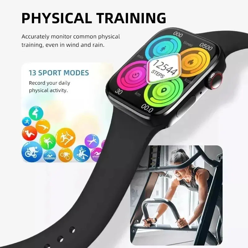 Men's Sport Smartwatch 9 with AMOLED display, GPS, health tracking, and wireless charging.