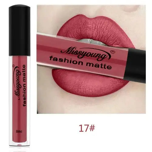 Missyoung Brand Makeup Matte Lipstick with rich pigment and long-lasting wear for a bold look.
