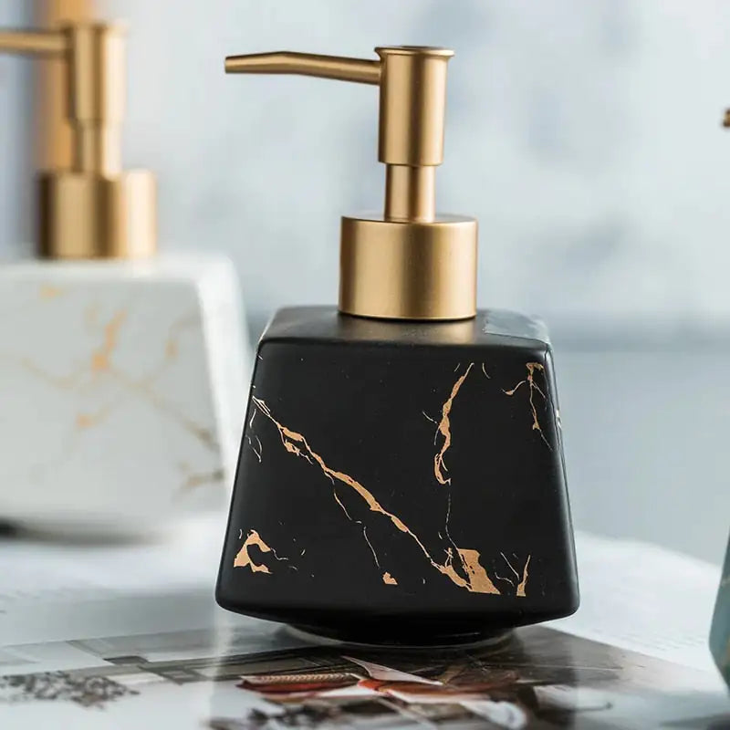 Luxurious marble soap dispenser for a refined bathroom look.