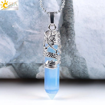 Quartz crystal necklaces for women, natural stone jewelry, healing energy pendants.